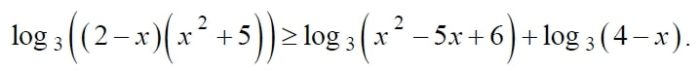 Решите неравенство log3 ((2-x)(x^2+5))=log3 (x^2-5x+6)+log3 (4-x)