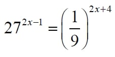 Решите уравнение 27^(2x-1)=(1/9)^(2x+4)