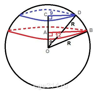 Решение №1047 Шар пересечён двумя параллельными плоскостями, расположенными по одну сторону ...