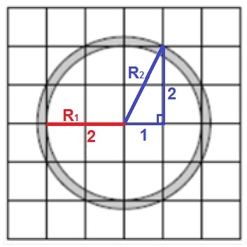 Решение №1315 Найдите площадь S (в см2) закрашенного кольца, изображенного на клетчатой бумаге.