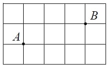 На клетчатой бумаге с размером клетки 1×1 отмечены точки A и B.