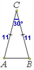 Угол при вершине, противолежащей основанию равнобедренного треугольника, равен 30°. Боковая сторона треугольника равна 11.