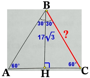 Биссектриса равностороннего треугольника равна 17√3. Найдите сторону этого треугольника.