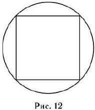 Радиус окружности, описанной около квадрата, равен 5√2 (см. рис. 12).