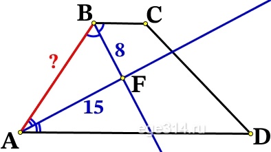 Решение №2685 Биссектрисы углов А и В при боковой стороне АВ трапеции АВСD пересекаются в точке F.