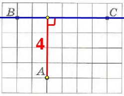 На клетчатой бумаге с размером клетки 1 х 1 отмечены три точки А, В и С. Найдите расстояние от точки А до прямой ВС.