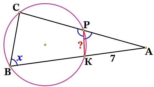 Найдите длину отрезка КР, если АK = 7, а сторона AС в 1,4 раза меньше стороны BC