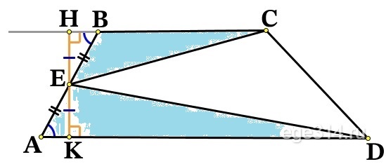 Точка Е – середина боковой стороны АВ трапеции АВСD.