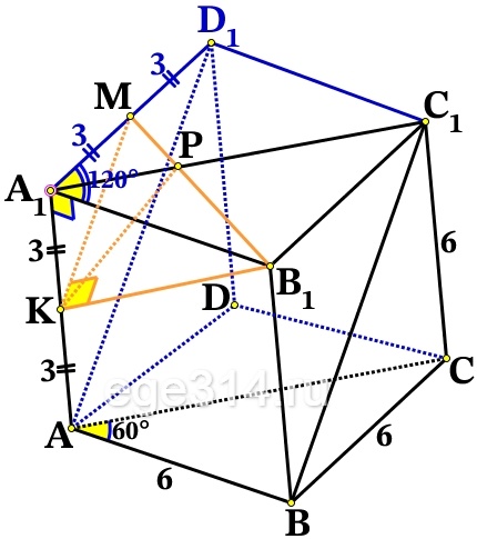 б) Найдите расстояние от точки А1 до плоскости α, если АВ = 6.