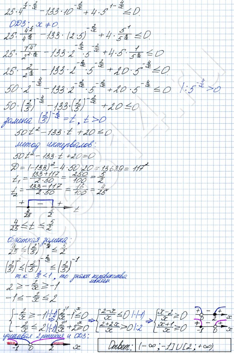 Решение №2804 Решите неравенство 25*4^(1/2-2/x)-133*10^(-2/x)+4*5^(1-4/x)<=0