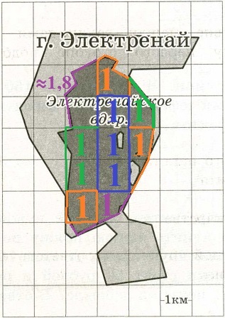 Решение №2357 На фрагменте географической карты схематично изображены границы города и очертания водохранилища (длина стороны квадратной клетки равна 1 км).