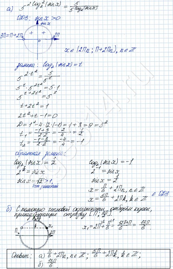 Решите уравнение 5^2log2^2(sinx)=55^log2(sinx).