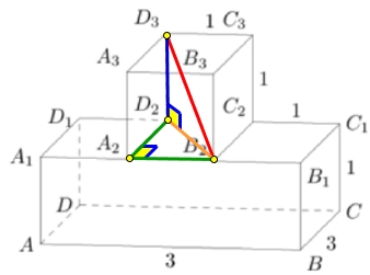 Найдите квадрат расстояния между вершинами B2 и D3.Найдите квадрат расстояния между вершинами B2 и D3.