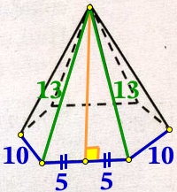 Сторона основания правильной шестиугольной пирамиды равна 10, боковые ребра равны 13.