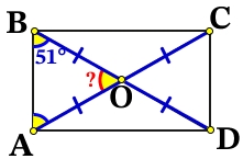Диагональ прямоугольника образует угол 51° с одной из его сторон.