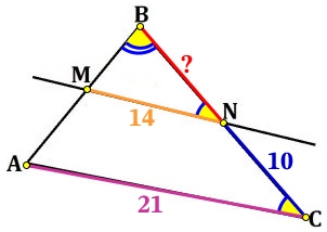 Прямая, параллельная стороне AC треугольника ABC, пересекает стороны AB и BC в точках M и N соответственно.