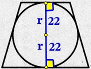 Радиус окружности, вписанной в равнобедренную трапецию, равен 22.