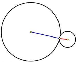 Точка пересечения двух окружностей равноудалена от центров этих окружностей.