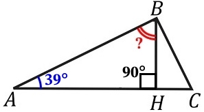 В остроугольном треугольнике АВС проведена высота ВН, ∠ВAC = 39°.