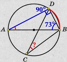 На окружности по разные стороны от диаметра АВ отмечены точки D и С.