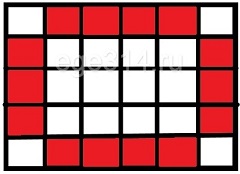 Клетки таблицы 6х5 раскрашены в чёрный и белый цвета так, что получилось 26 пар соседних клеток разного цвета и 6 пар соседних клеток чёрного цвета.