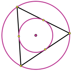 Центры вписанной и описанной окружностей равностороннего треугольника совпадают