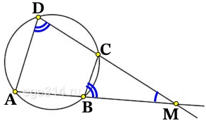 Известно, что около четырехугольника АВСD можно описать окружность и что продолжения сторон АB и CD четырёхугольника пересекаются в точке M.
