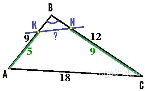 Прямая пересекает стороны АВ и ВС треугольника АВС в точках К и N соответственно.
