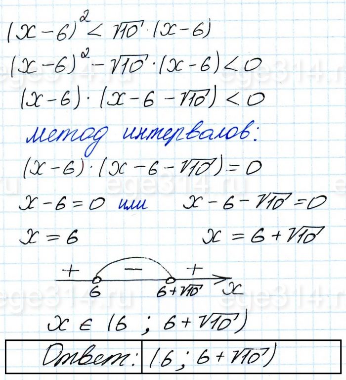Решите неравенство (x – 6)^2 √10(x – 6).