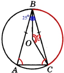Решение №3790 Окружность с центром в точке О описана около равнобедренного треугольника АВС, в котором АВ = ВС и АВС = 25°.