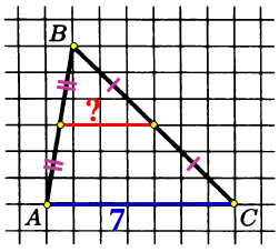 На клетчатой бумаге с размером клетки 1×1 изображён треугольник ABC.