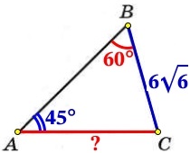 Решение №3731 В треугольнике АВС угол А равен 45°, угол В равен 60°‚ ВС = 6√6.