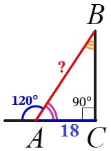 Решение №3974 В прямоугольном треугольнике ABC внешний угол при вершине A равен 120°.