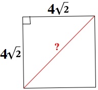 Решение №4150 Сторона квадрата равна 4√2. Найдите диагональ этого квадрата.
