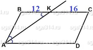 Биссектриса угла А параллелограмма АВСD пересекает сторону ВС в точке К.