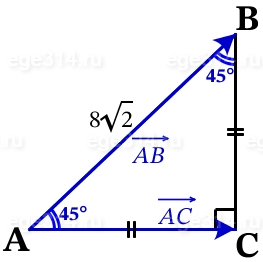 В равнобедренном прямоугольном треугольнике ABC с прямым углом C известно, что AB = 8√2.