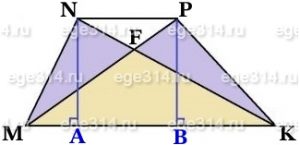 В трапеции MNPK с основаниями NP и MK диагонали пересекаются в точке F.