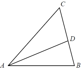 В треугольнике ABC угол C равен 46°, AD – биссектриса, угол CAD равен 38°.