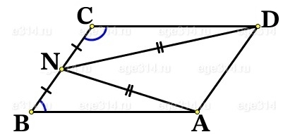 Точка N – середина стороны BC параллелограмма ABCD, а AN = DN.