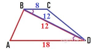 Решение №4519 Основания ВС и АD трапеции АВСВ равны соответственно 8 и 18, BD = 12.