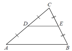 Площадь треугольника ABC равна 72. Отрезок DE – средняя линия.
