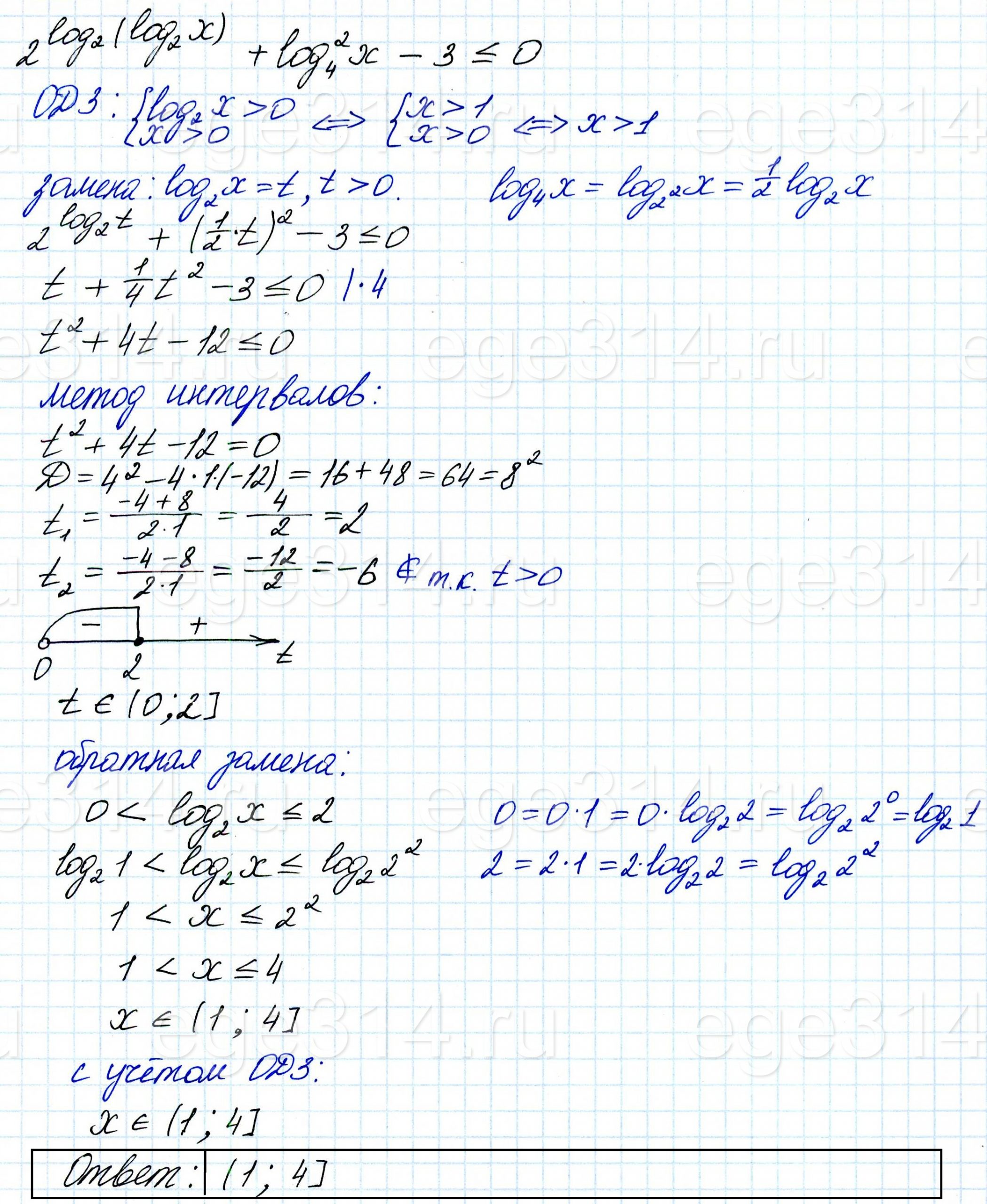Решите неравенство 2^log2 (log2 x)+log4^2 x-3 ≤ 0. Решите неравенство 2^log2 (log2 x)+log4^2 x-3 ≤ 0.