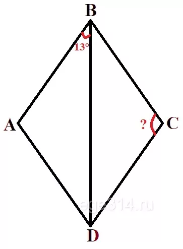 Решение №519 В ромбе ABCD угол DBA равен 13°.