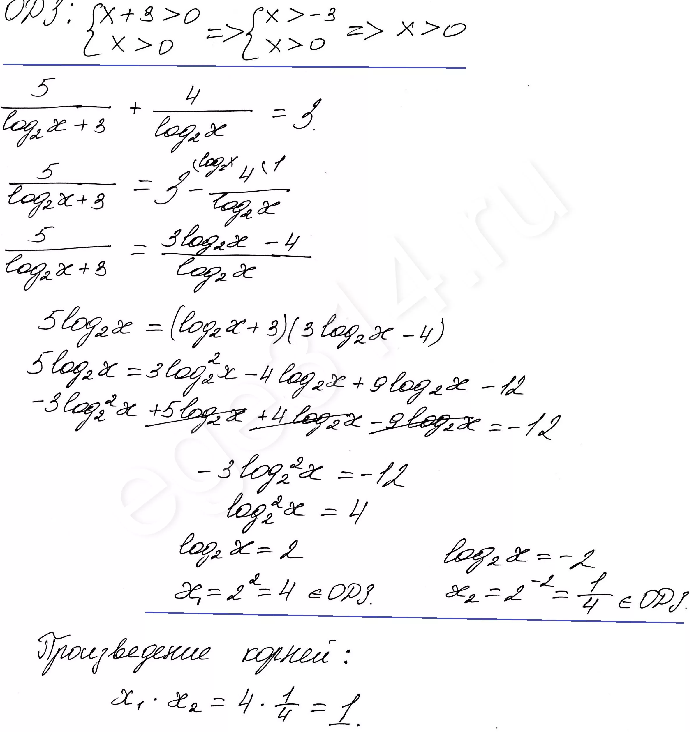 Решение №539 Решите уравнение 5/(log2x+3)+4/log2x=3.