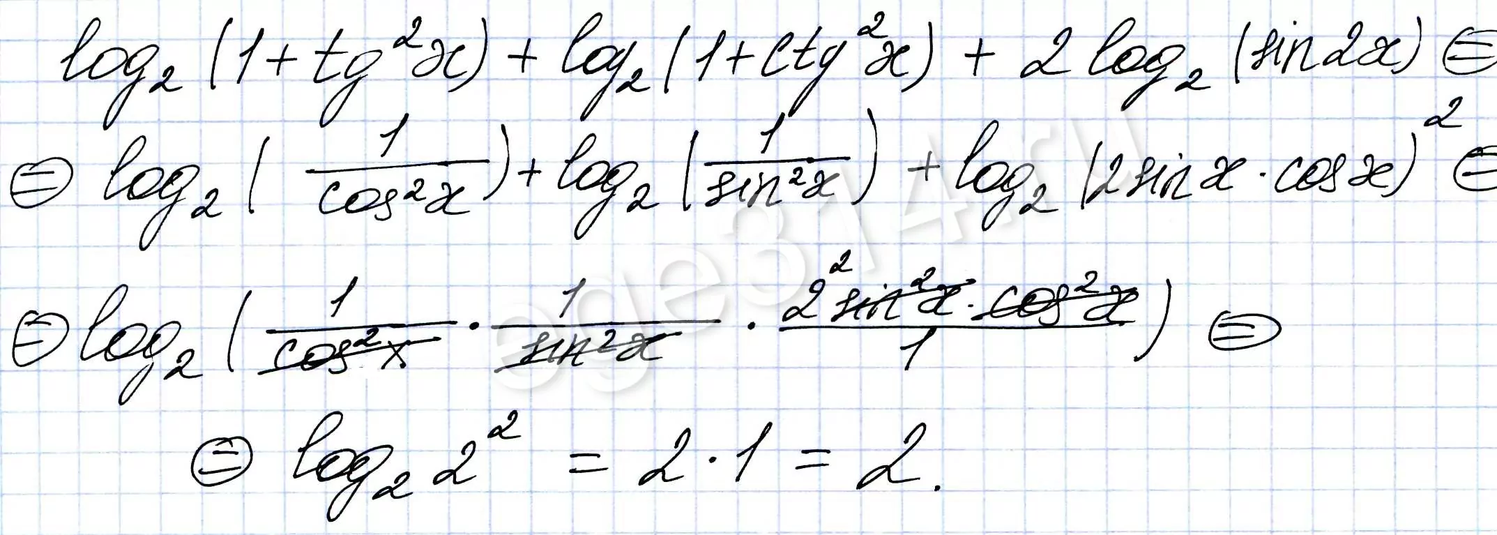Решение log2(1+tgх^2)+log2(1+ctgx^2)+2log2(sin2x) Задание 9 вариант Ларина 316