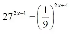 27^(2x-1)=(1/9)^(2x+4) Решите уравнение 27^(2x-1)=(1/9)^(2x+4)