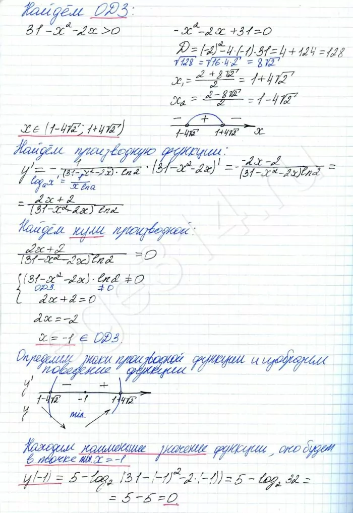 Найдите наименьшее значение функции f(x) = 5 – log2(31 – x2 – 2x) Найдите наименьшее значение функции f(x) = 5 – log2(31 – x2 – 2x)