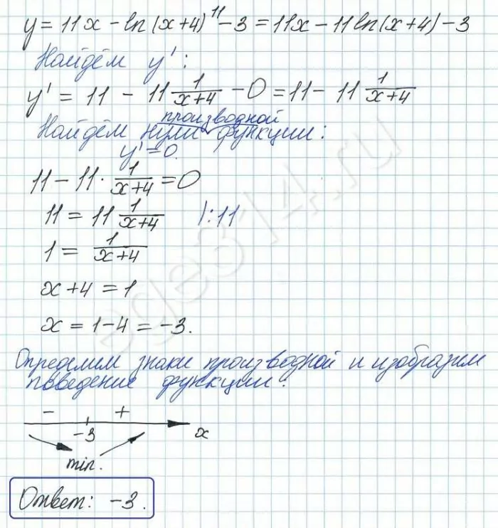 Найдите точку минимума функции y = 11x – ln(x + 4)11 – 3 Найдите точку минимума функции y = 11x – ln(x + 4)11 – 3