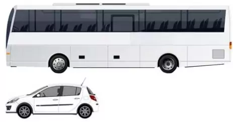 На рисунке изображены автобус и автомобиль. На рисунке изображены автобус и автомобиль.