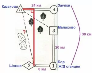Найдите расстояние от д. Казаково до п. Шокша по прямой тропинке. Найдите расстояние от д. Казаково до п. Шокша по прямой тропинке.
